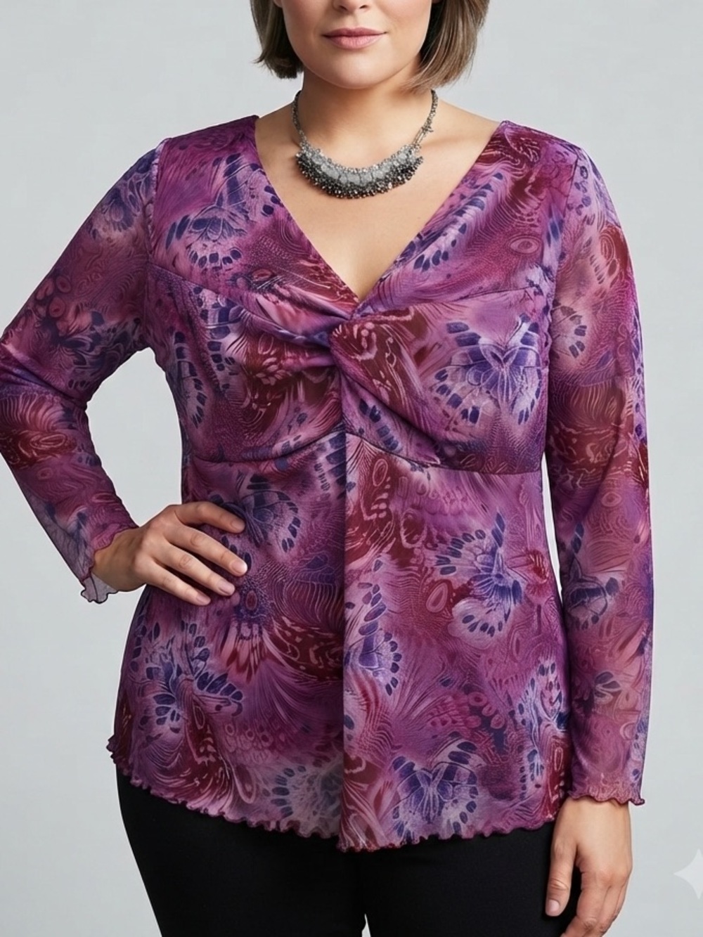 😍CLEARANCE - FADED GLORY Purple Floral-Print Sheer Lined Tunic Top size 18w-20w